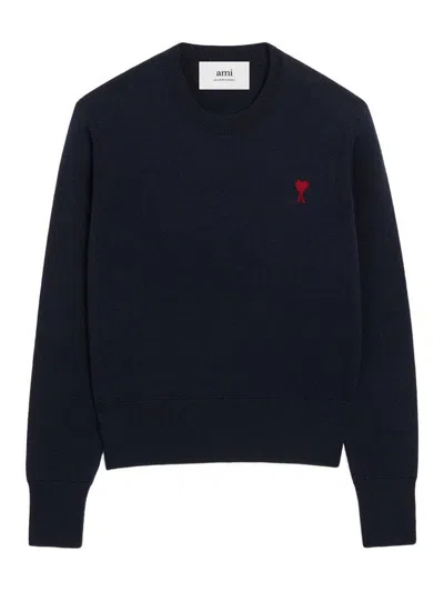 Ami Alexandre Mattiussi Classic Crew Neck Sweater With Embroidered Heart Detail In Blue