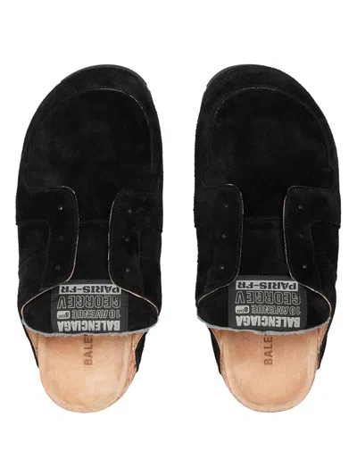 Balenciaga Dumbo Sabot In Distressed Suede Calfskin Men In Black