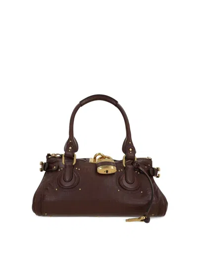 Chloé Paddington Brown Shoulder Bag With Oversized Padlock And C-shaped Buckles In Grainy Leather Woman In Brown