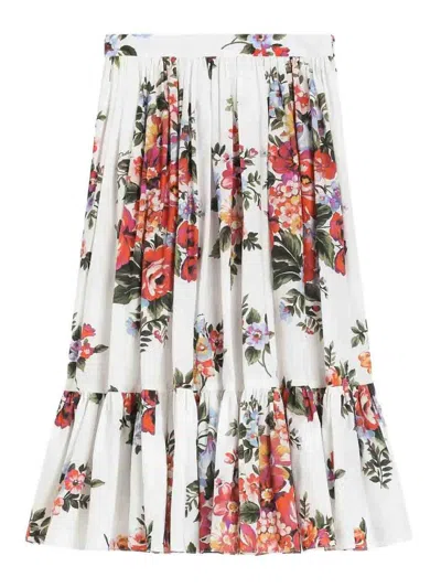 Dolce & Gabbana Flower Bouquet-print Poplin Skirt In Multi