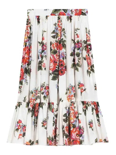 Dolce & Gabbana Flower Bouquet-print Poplin Skirt In Multi