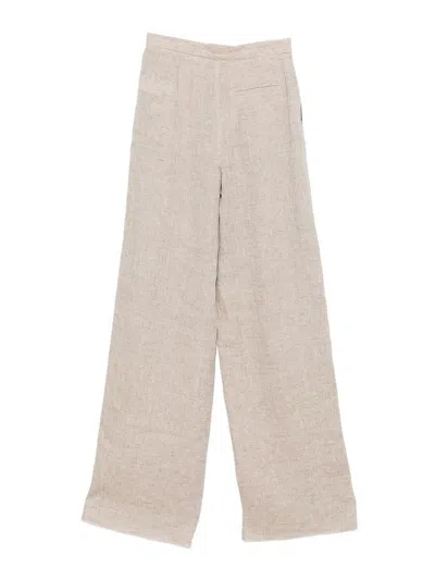 Emporio Armani Linen Trousers High Waist Wide Leg Textured In Neutral