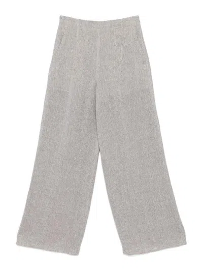 Emporio Armani Linen Wide Leg Textured Trousers In Gray