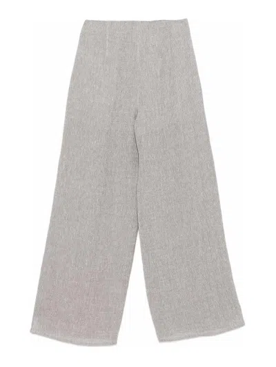 Emporio Armani Linen Wide Leg Textured Trousers In Gray