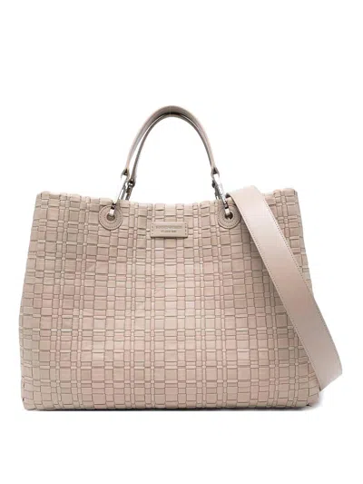 Emporio Armani Myea Medium Shopper Bag In Woven Nylon In Neutral