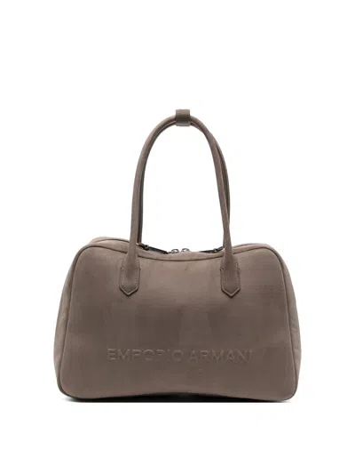 Emporio Armani Leather Shoulder Bag Rectangular Shape Handles In Gray