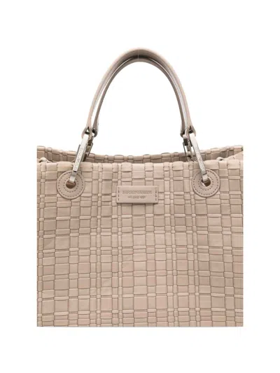 Emporio Armani Myea Medium Shopper Bag In Woven Nylon In Neutral
