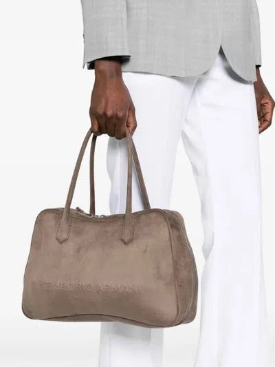 Emporio Armani Leather Shoulder Bag Rectangular Shape Handles In Gray