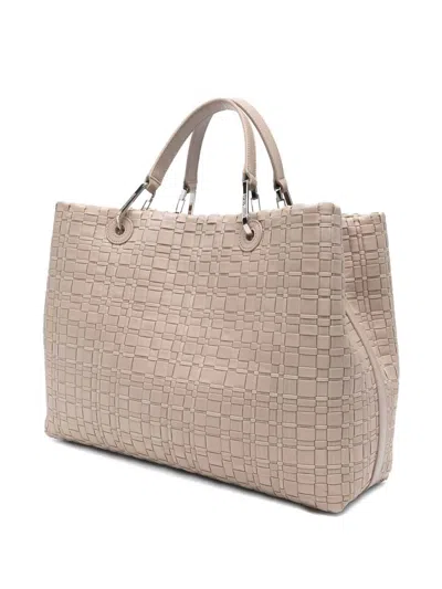 Emporio Armani Myea Medium Shopper Bag In Woven Nylon In Neutral