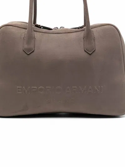 Emporio Armani Leather Shoulder Bag Rectangular Shape Handles In Gray