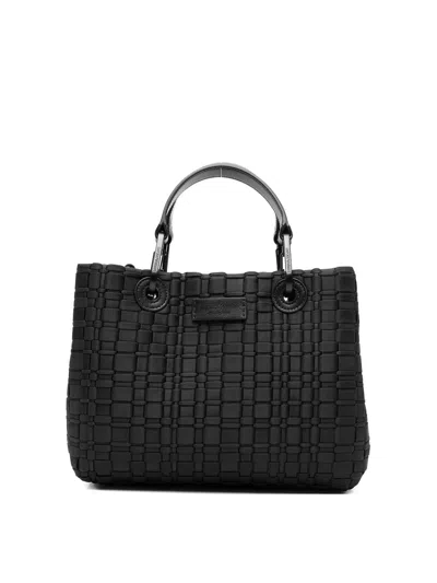 Emporio Armani Myea Small Shopper Bag In Woven Nylon In Black