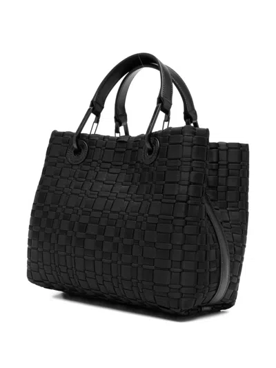 Emporio Armani Myea Small Shopper Bag In Woven Nylon In Black