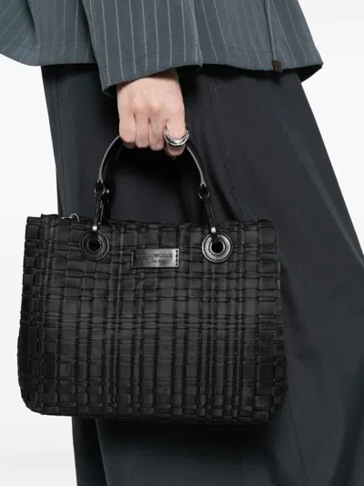Emporio Armani Myea Small Shopper Bag In Woven Nylon In Black