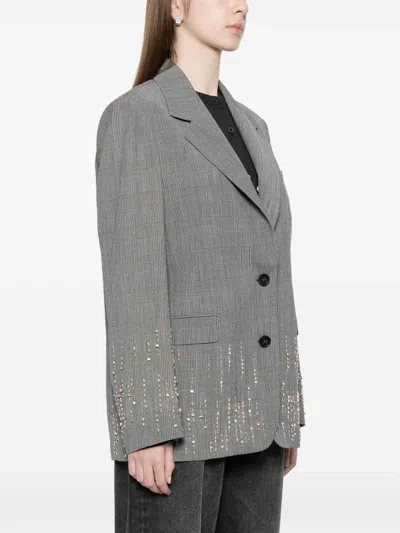 Golden Goose Wool Single Breasted Jacket Check Pattern In Gray