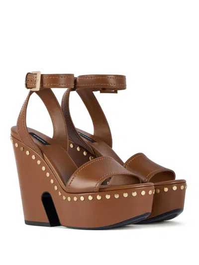 Givenchy Clog Platform Sandals In Leather With Studs Detail In Brown