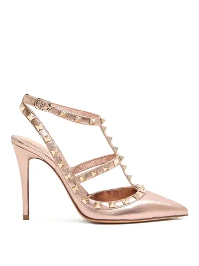 Valentino Garavani Rockstud Pump In Laminated Nappa Leather 100mm Woman Rose Cannelle 41 In Pink