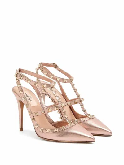 Valentino Garavani Rockstud Pump In Laminated Nappa Leather 100mm Woman Rose Cannelle 41 In Pink
