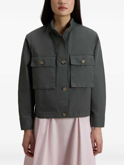 Woolrich Canvas Utility Overshirt Stand Collar Pockets In Gray