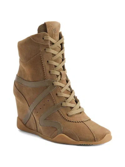 Giuseppe Zanotti Suede Sneakers Boots Wedge Heel Design In Brown