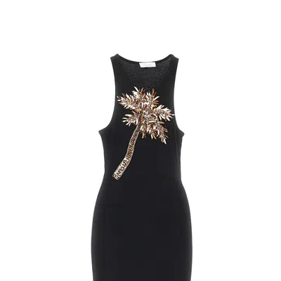 Rabanne Embellished Ribbed Stretch-cotton Midi Dress In Black