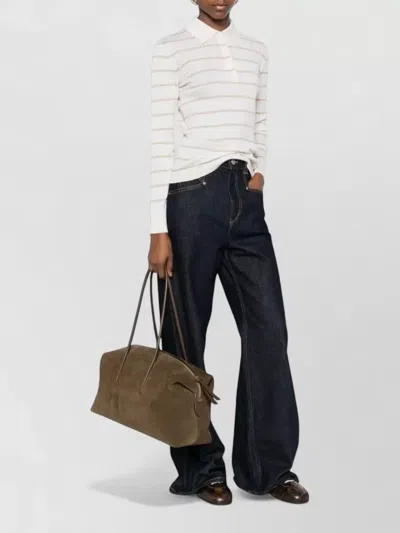 Max Mara Gitano Cashmere Silk Collared Striped Sweater In White