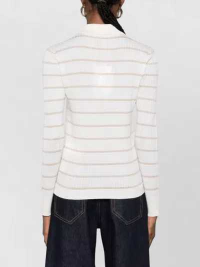 Max Mara Gitano Cashmere Silk Collared Striped Sweater In White