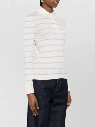 Max Mara Gitano Cashmere Silk Collared Striped Sweater In White