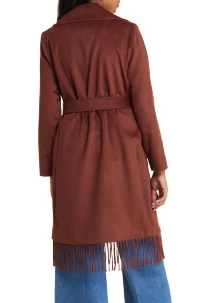 Sam Edelman Fringe Wool-blend Wrap Coat In Brown