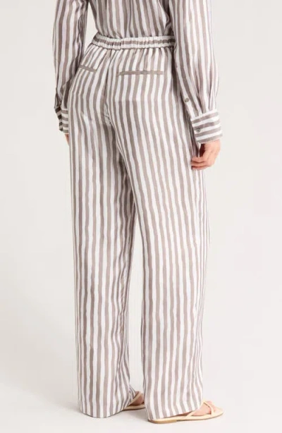 Theory Relax Stripe Silk Pull-on Pants In Neutral