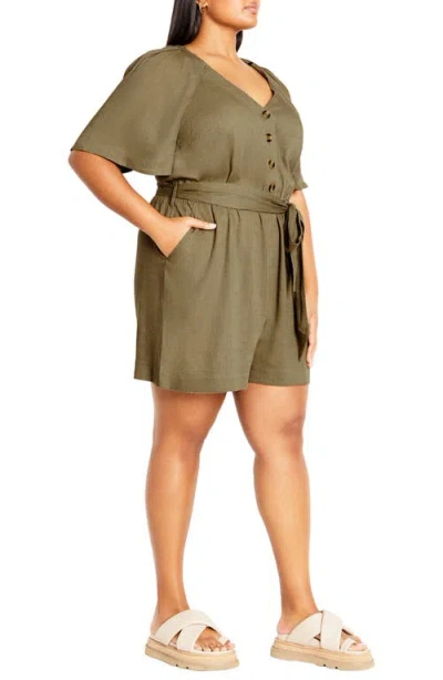 City Chic Brielle Belted Romper In Green