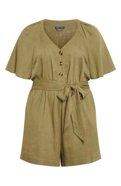 City Chic Brielle Belted Romper In Green
