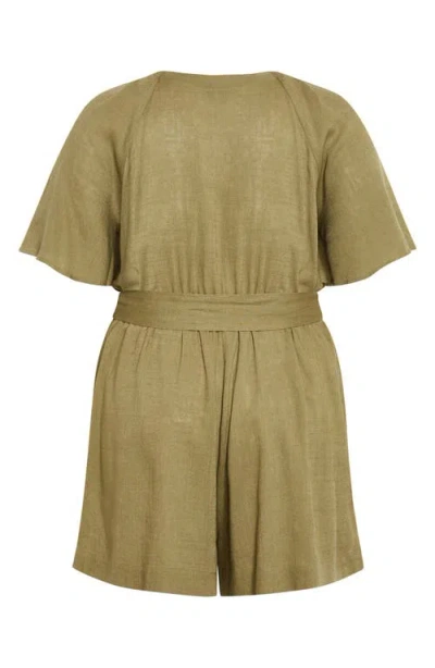 City Chic Brielle Belted Romper In Green
