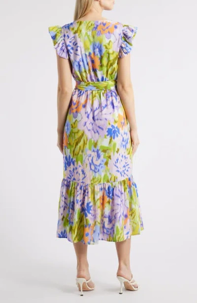 Sam Edelman Print Wrap Front Flutter Sleeve Midi Dress In Multi