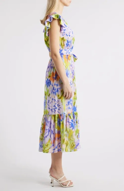 Sam Edelman Print Wrap Front Flutter Sleeve Midi Dress In Multi