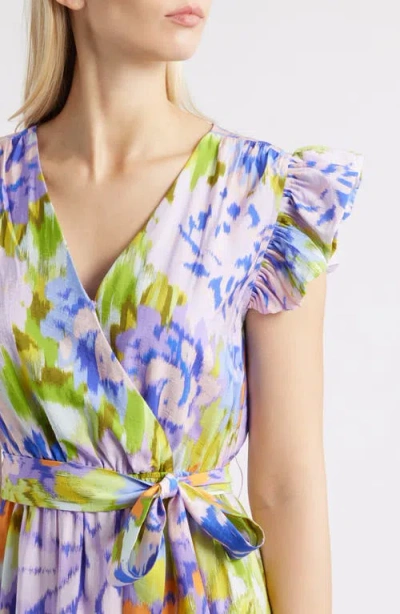 Sam Edelman Print Wrap Front Flutter Sleeve Midi Dress In Multi