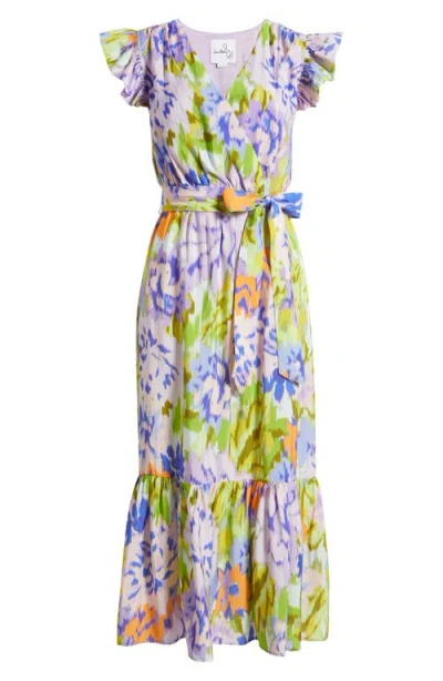 Sam Edelman Print Wrap Front Flutter Sleeve Midi Dress In Multi