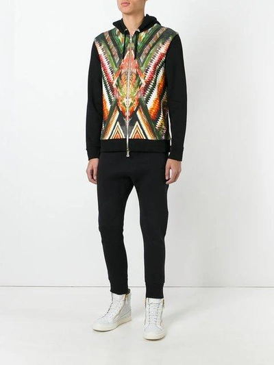 Balmain Geometric Printed Panel Hoodie In Black