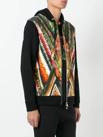 Balmain Geometric Printed Panel Hoodie In Black