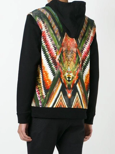 Balmain Geometric Printed Panel Hoodie In Black