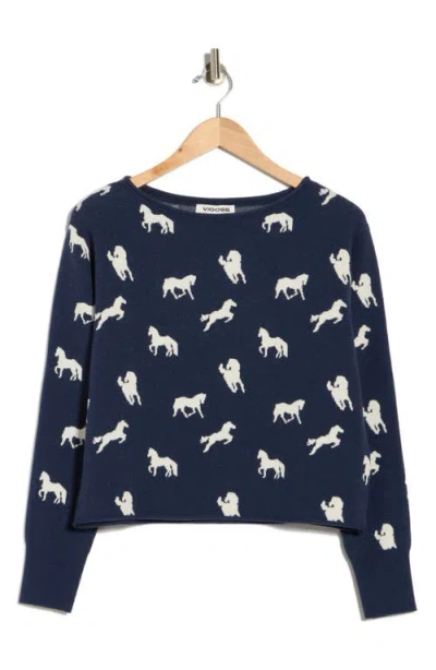 Vigoss Horse Crop Pullover Sweater In Blue