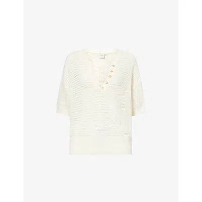 Varley Womens Egret Callie Open-knit Cotton Top In White