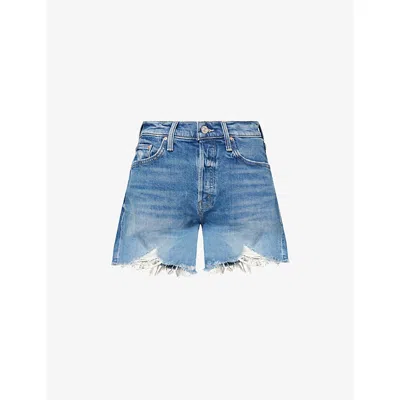 Mother The Main Course Frayed Denim Shorts In Blue