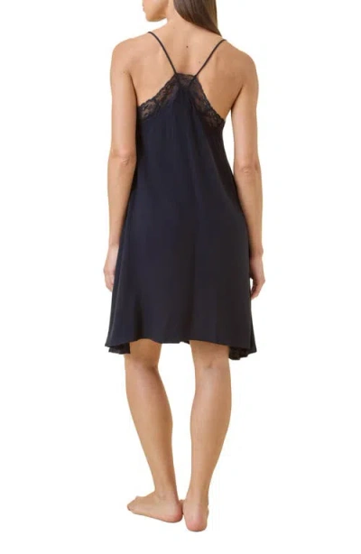 Papinelle Talia Lace Front Midi Nightgown In Black