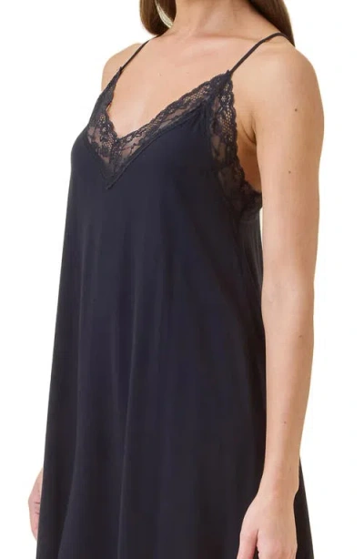 Papinelle Talia Lace Front Midi Nightgown In Black