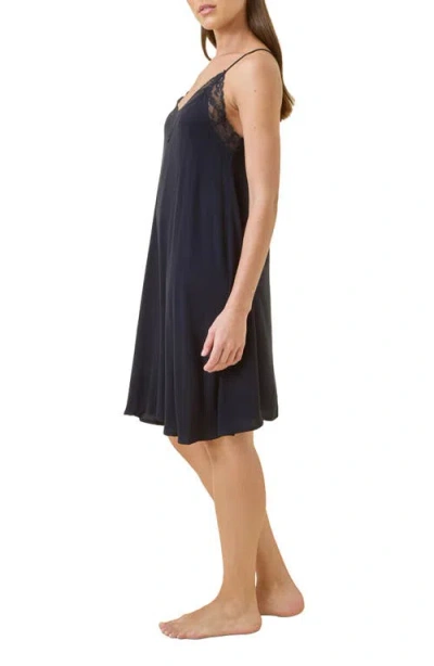 Papinelle Talia Lace Front Midi Nightgown In Black