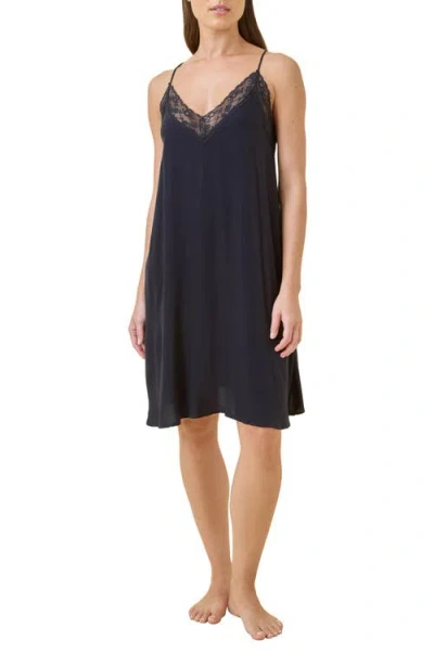 Papinelle Talia Lace Front Midi Nightgown In Black