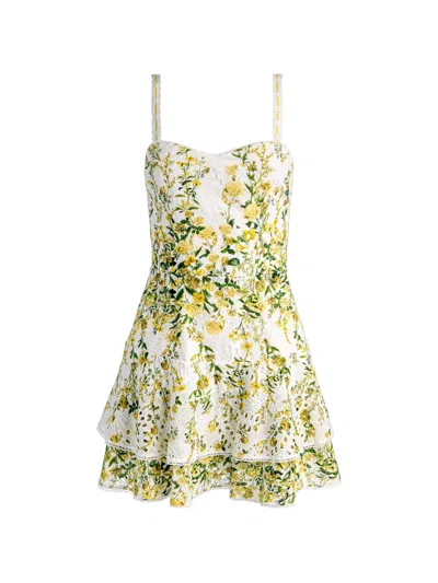 Alice And Olivia Meredith Sweetheart Drop Ruffle Flare Mini Dress In Multi