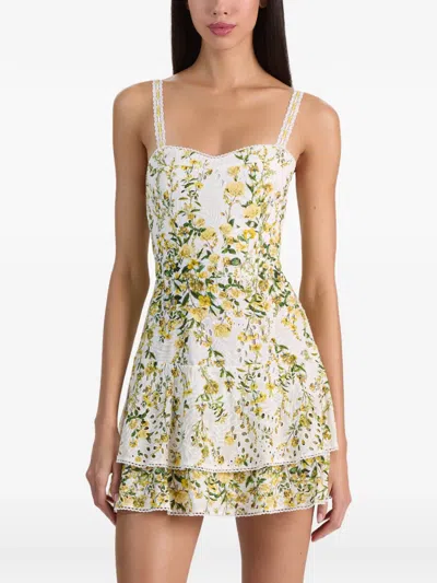 Alice And Olivia Meredith Sweetheart Drop Ruffle Flare Mini Dress In Multi