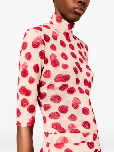 Stella Mccartney Gathered Printed Mesh T-shirt In Pink