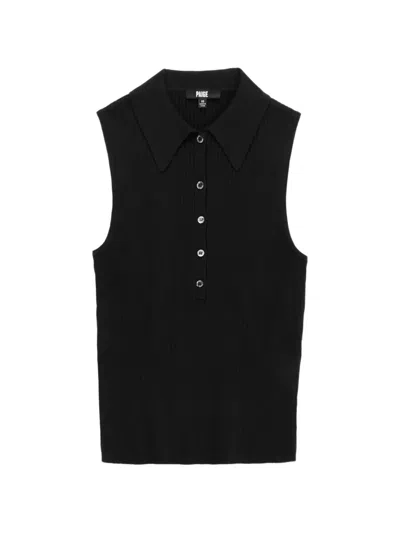 Paige Womens Black Vesta Polo-collar Ribbed Knitted Top